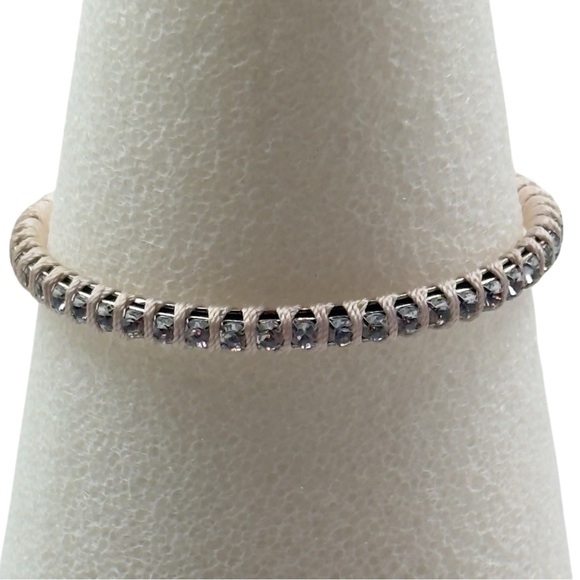 Beige Macrame Crystal Rhinestone Bracelet 10” Boho Adjustable Friendship - Picture 1 of 8